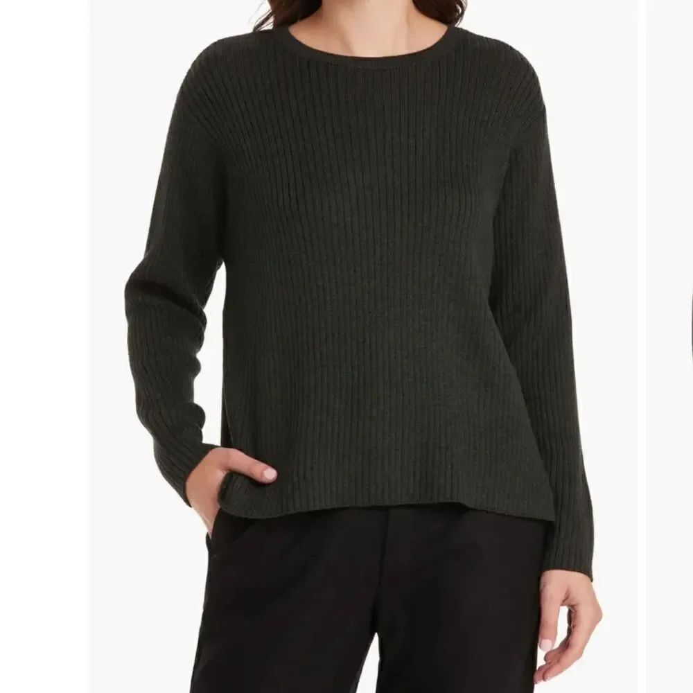 Eileen Fisher Rib Crewneck Merino Wool Sweater in Ivy Size 1X $278